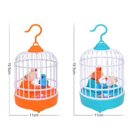 Singing and Chirping Bird Toy in Cage Realistic Sounds and Movements Sound Activated Chirp Toy Electronic Simulation Bird Cage Toy