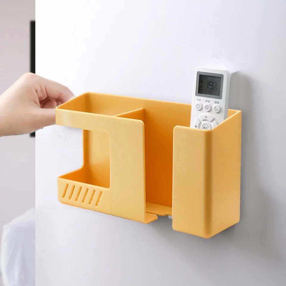 Multi-functional Wall mount phone charging holder stand with extra Storage Box, Remote Control holder, Mobile Phone Plug, Home Charging Shelf