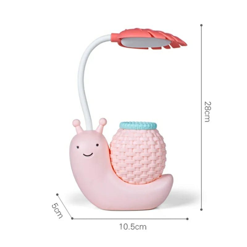 Cute Snail Led Table Lamp Usb Recharge Eye Care Night Lamp With Pen Holder Cute Pen Container, Acrylonitrile Butadiene Styrene