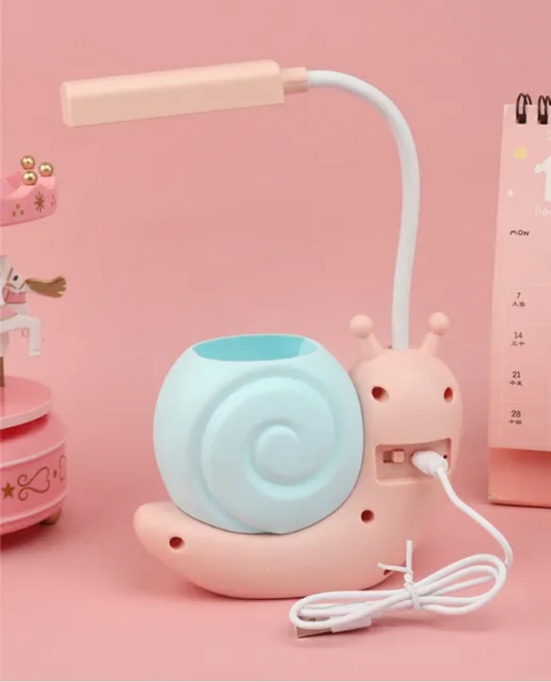 Cute Table Lamp - LED Snail Night Light Reading Lights Table Lamp,Foldable Eye Protection Desk Lamp with Pen Holder, Bedroom Desktop Decoration