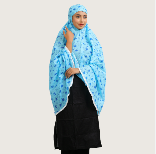 Cotton Muslim Namaj Hijab for Women | Best Quality Full-Length Hijab | Progressively Better | Teal Allover Print