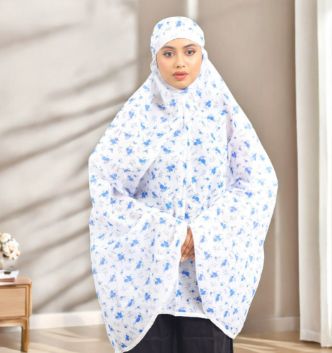 Cotton Muslim Namaj Hijab for Women | Best Quality Full-Length Hijab | Progressively Better | White Allover Print