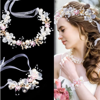 Bridal Crown Hair Jewelry Wedding Tiara With Pearls Flowers Wedding Accessory