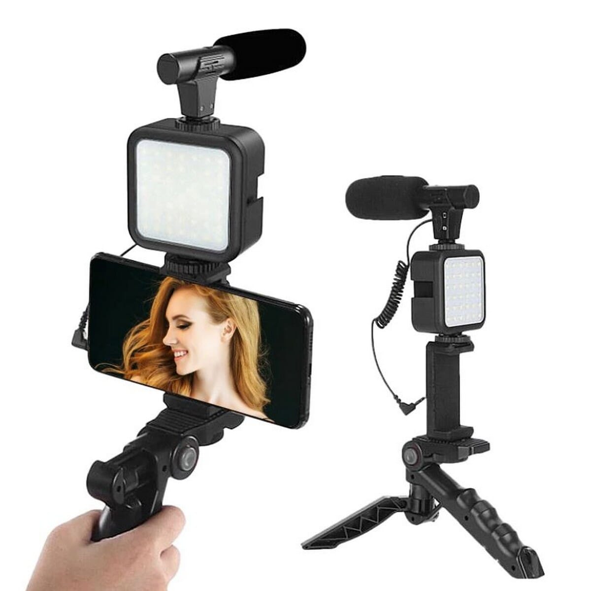 Exclusive AY-49 Phone Vlog Tripod Vlogging Kits Live Selfie Fill Light Integration with Remote Control Microphone LED Light