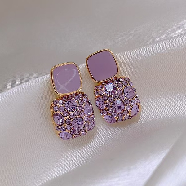Luxury Female Crystal Zircon Stone Earrings Purple-Pink-Black-White Fashion Earrings For Women